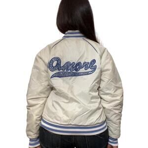 AMORE White & Blue Varsity Bomber Jacket, Small